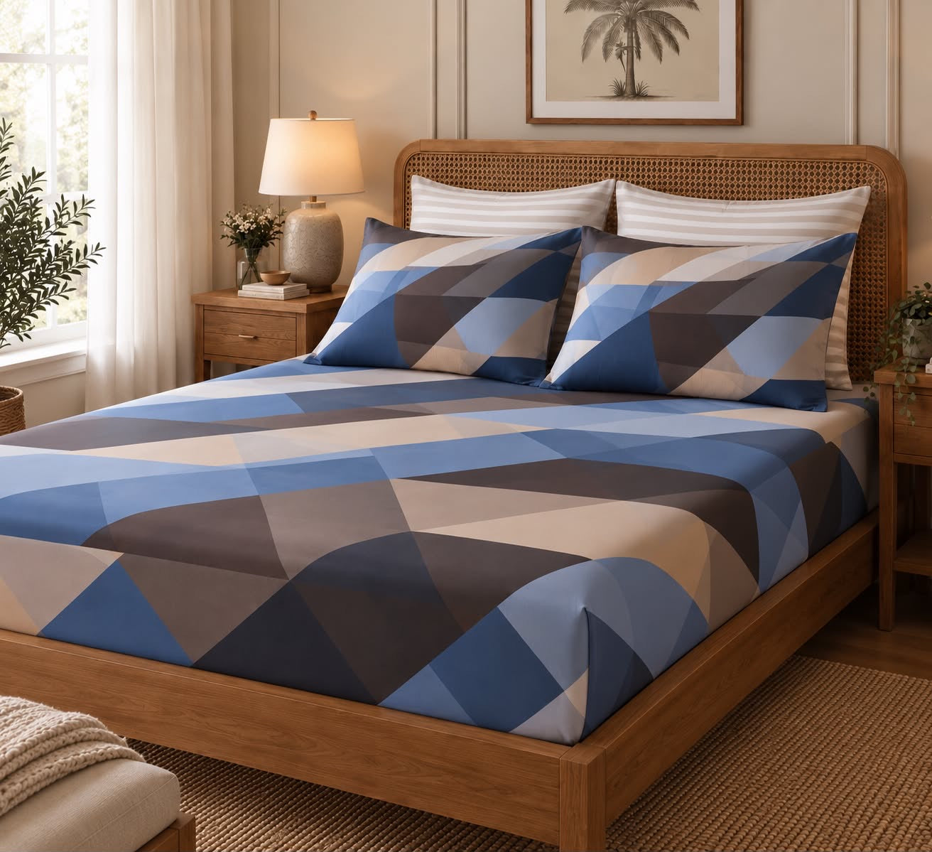 Geometric Grace printed queen size bedsheet set