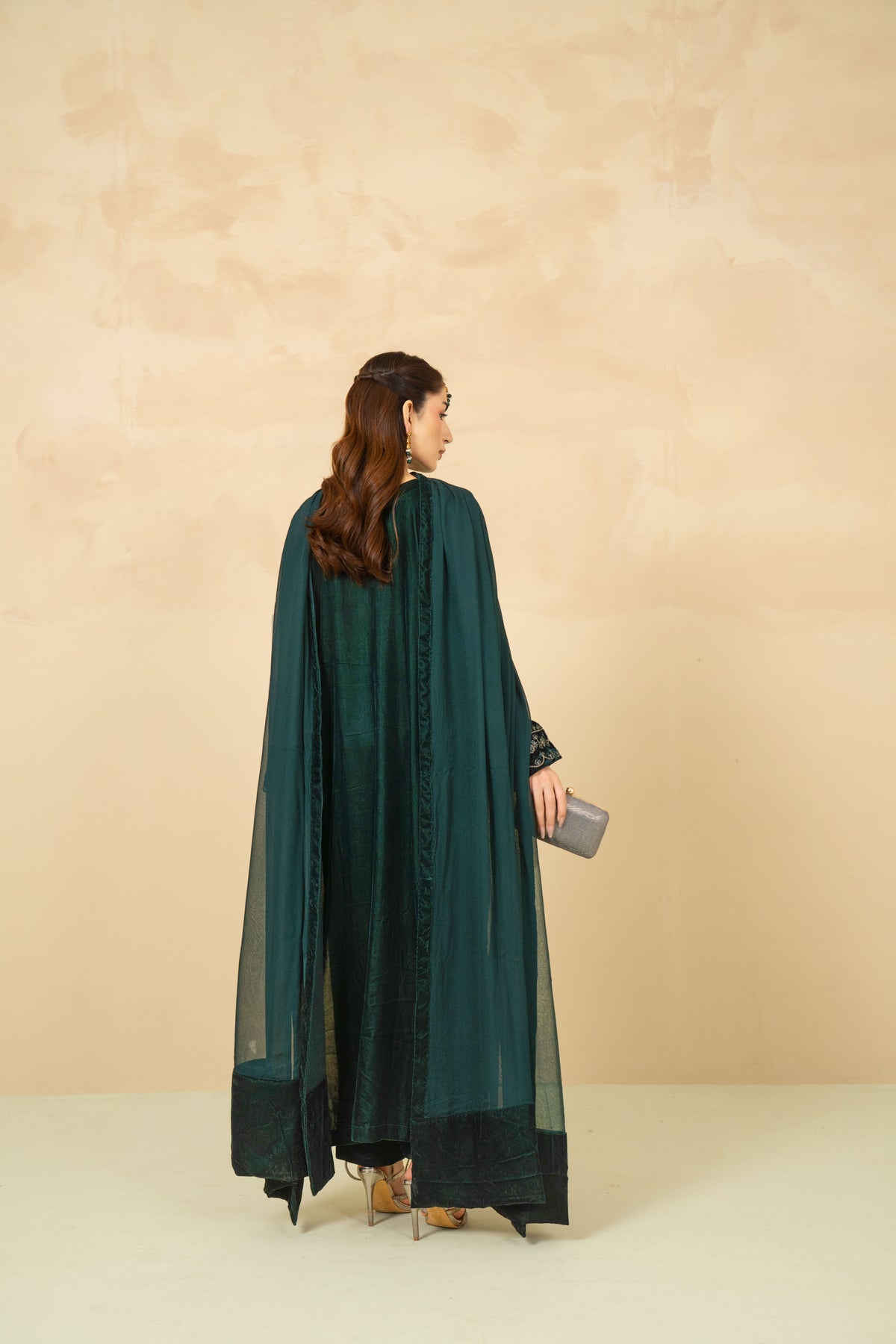 Bottle green velvet 3 piece by Tiraz