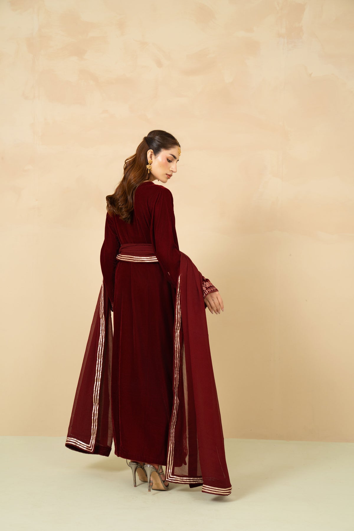 Maroon velvet 3 piece by Tiraz