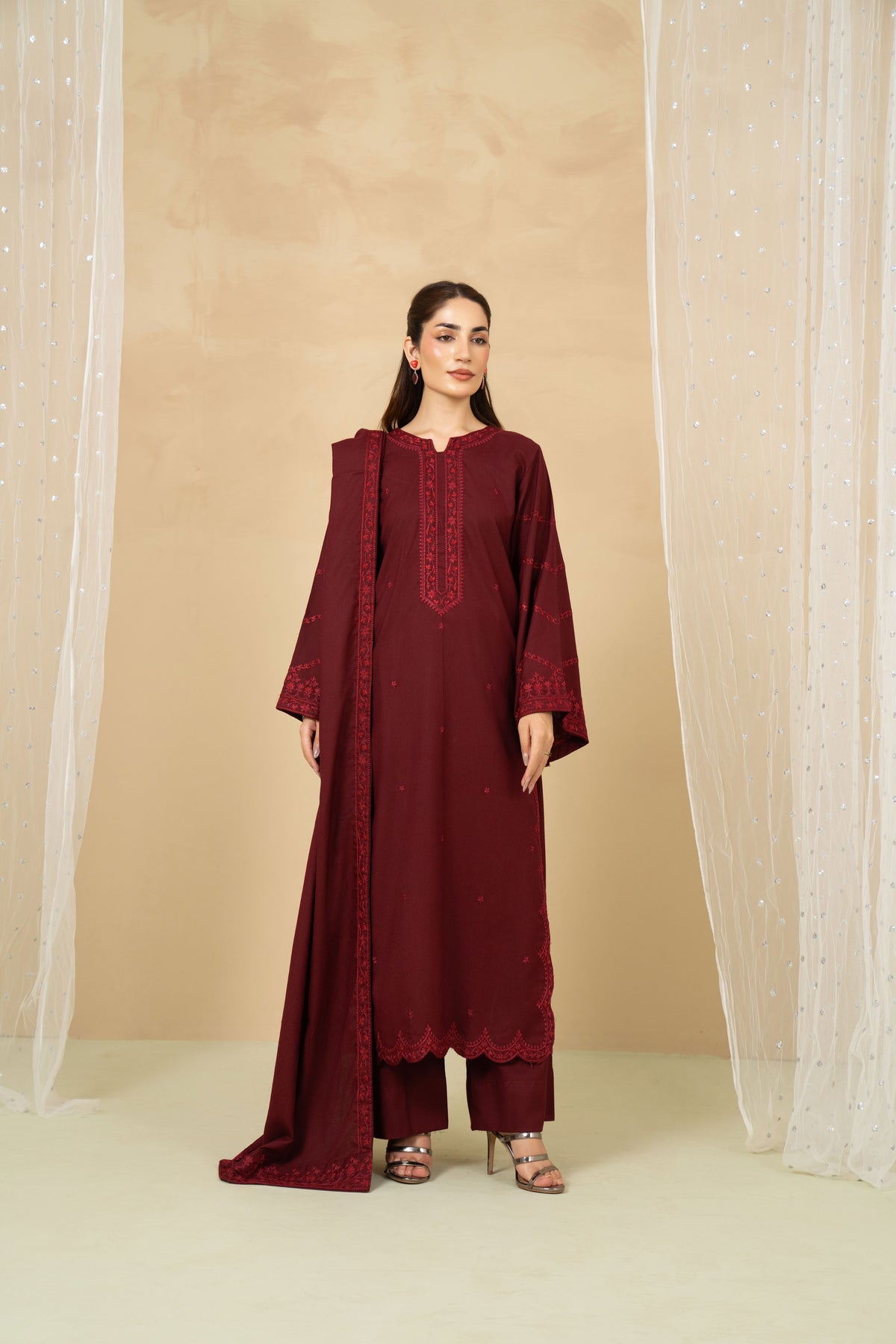 Crimson maroon marina stitched 3 piece suit