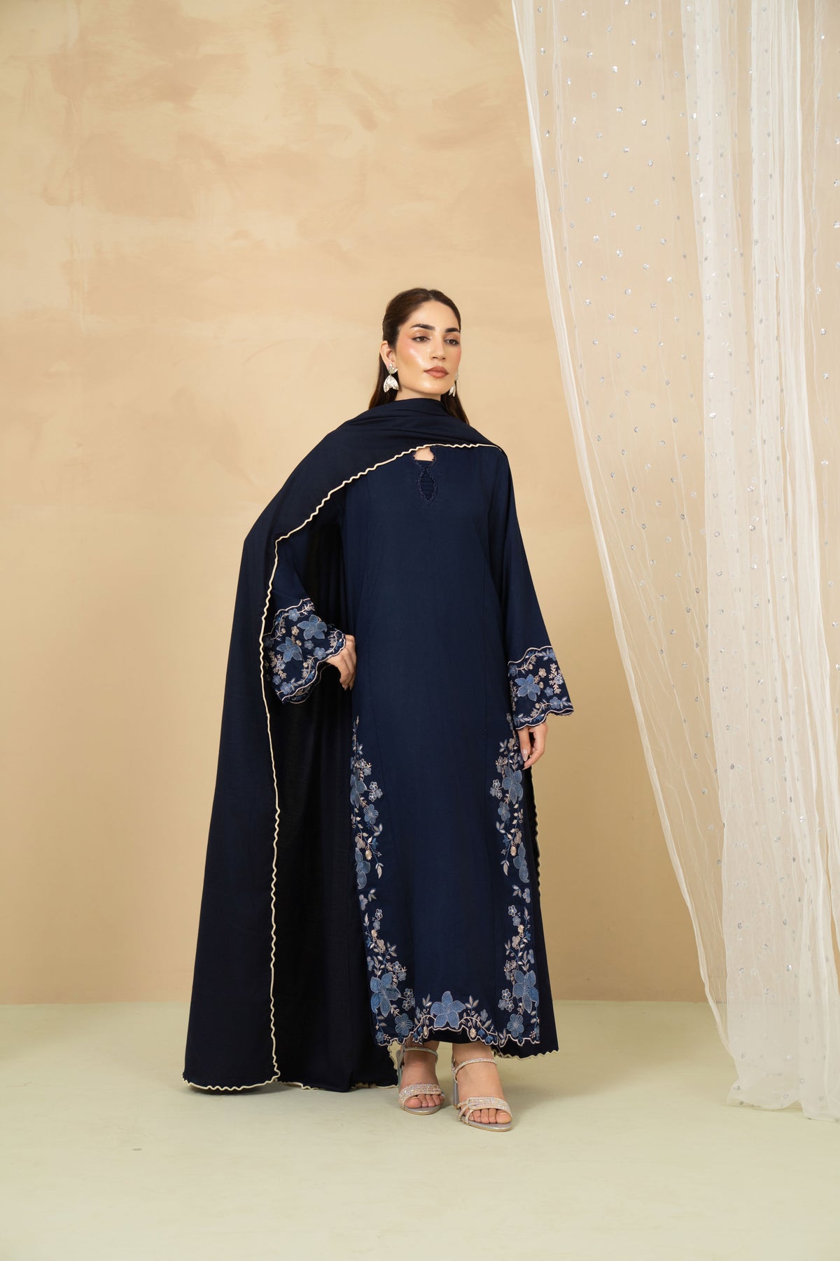 Moonstone navy blue marina suit with matching shawl