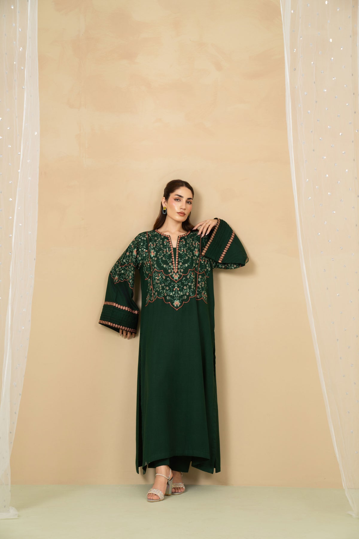 Emerald embroidered A-line long shirt in marina