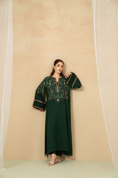 Emerald embroidered A-line long shirt in marina