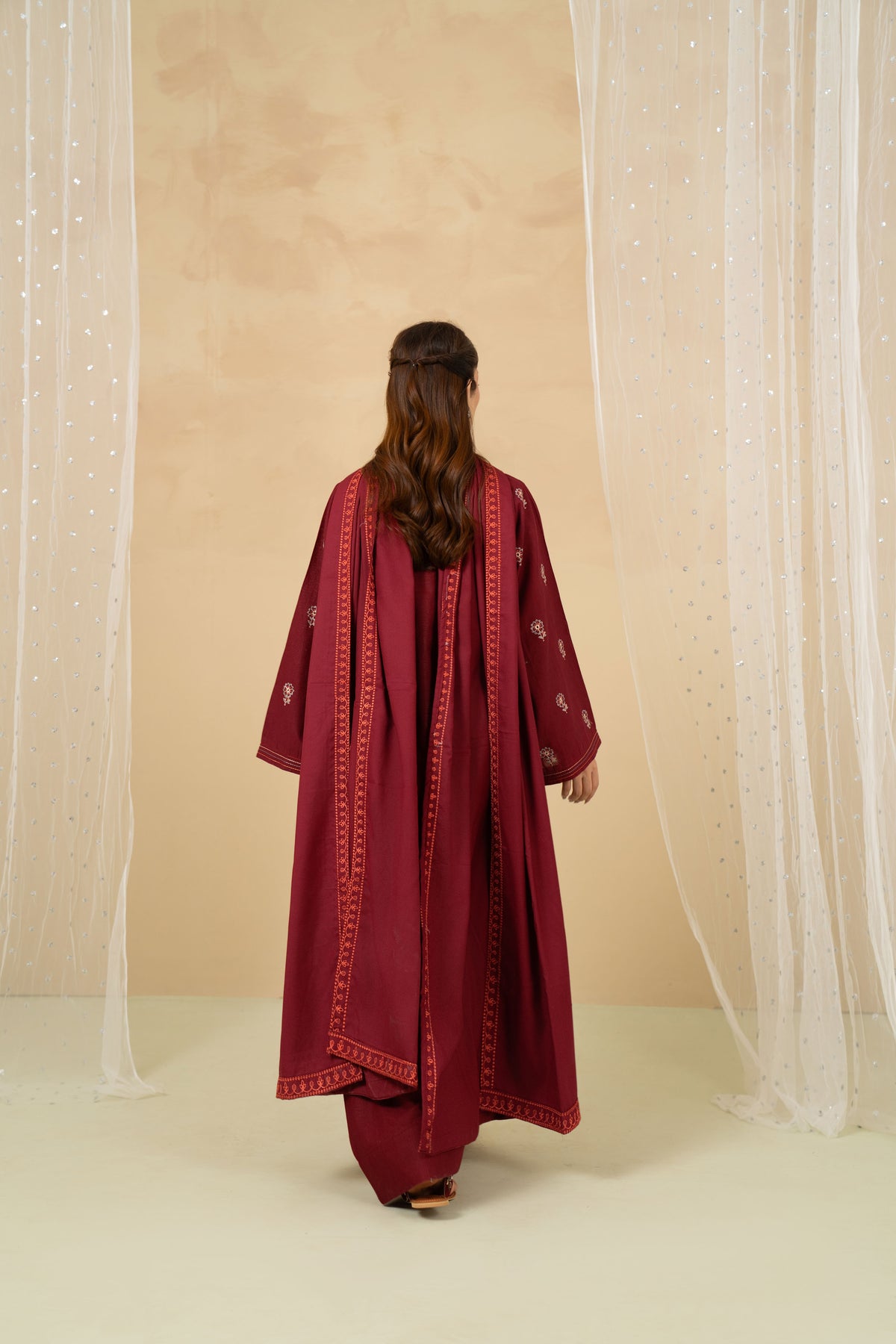 Garnet stitched maroon three piece full look