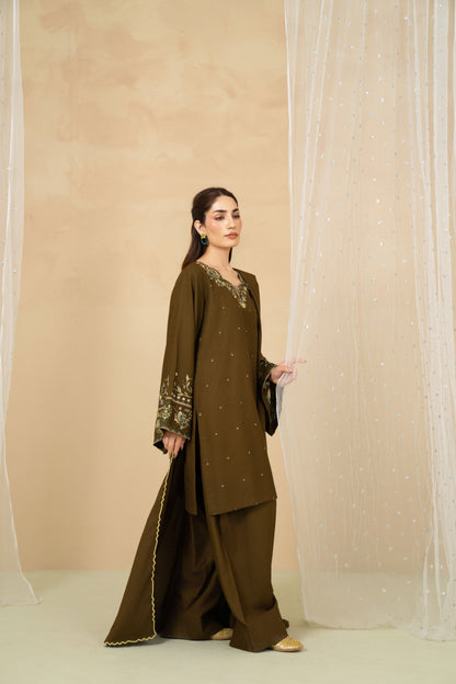 Moss embroidered short shirt in olive marina