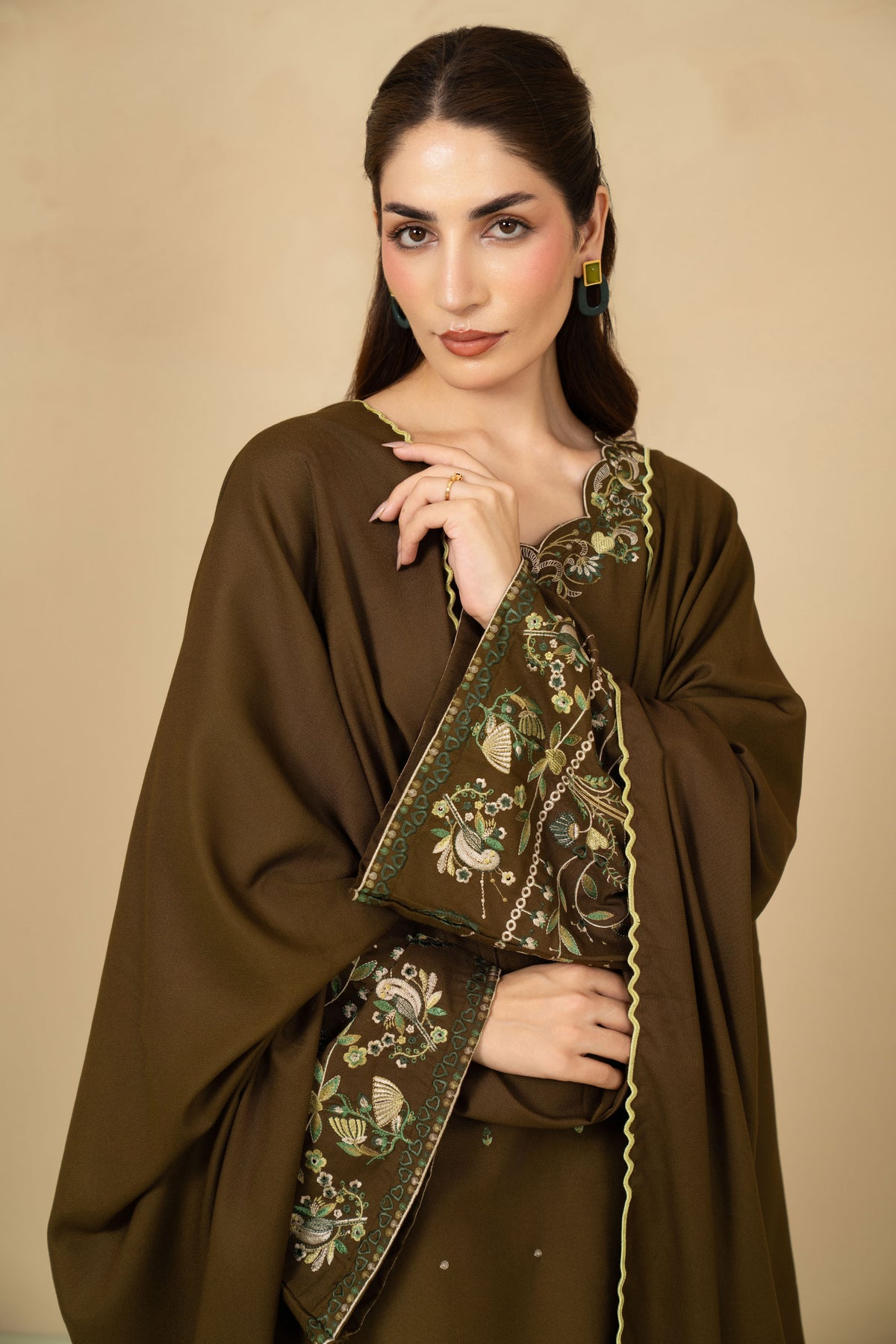 Moss olive farshi shalwar detail