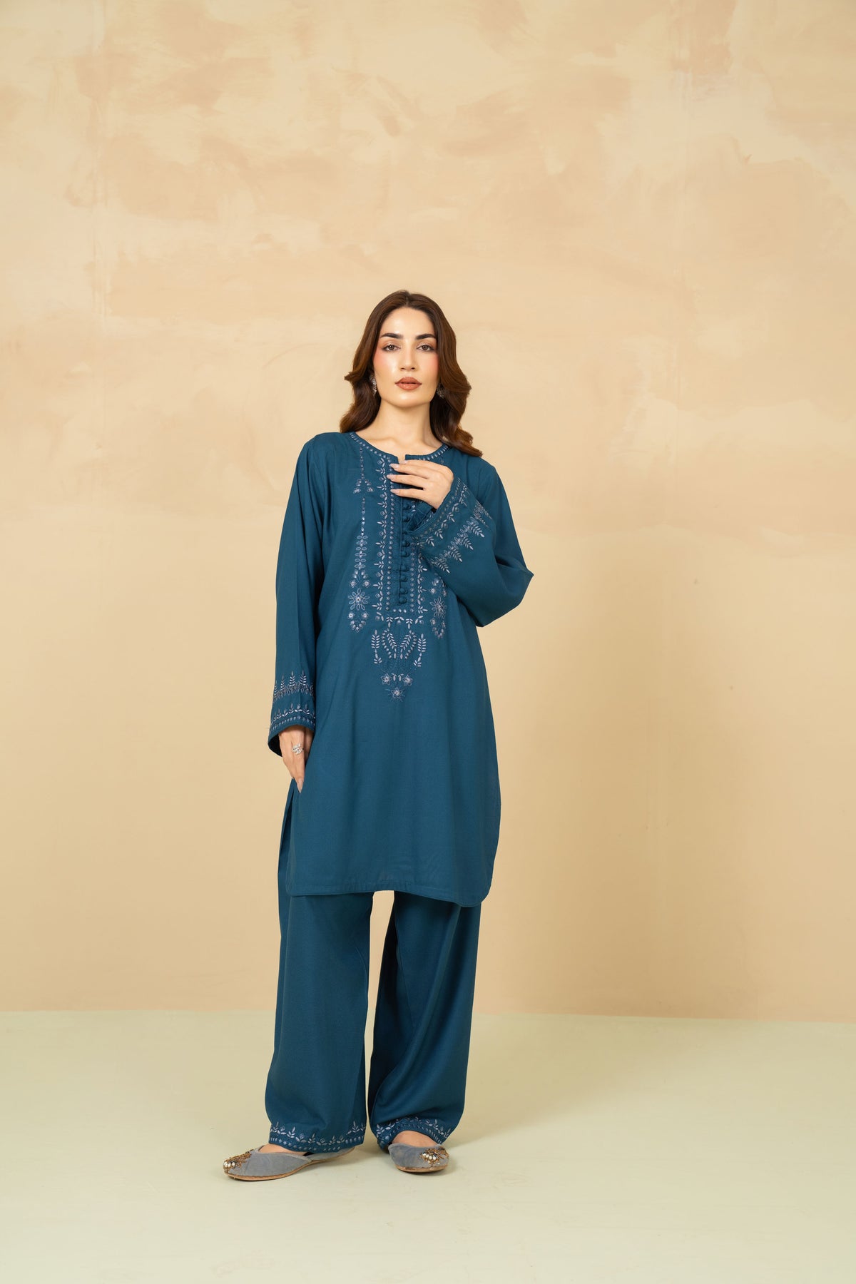 Haze zinc embroidered short shirt and farshi shalwar