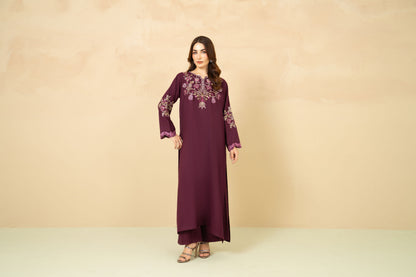 Mulberry plum embroidered long A-line shirt