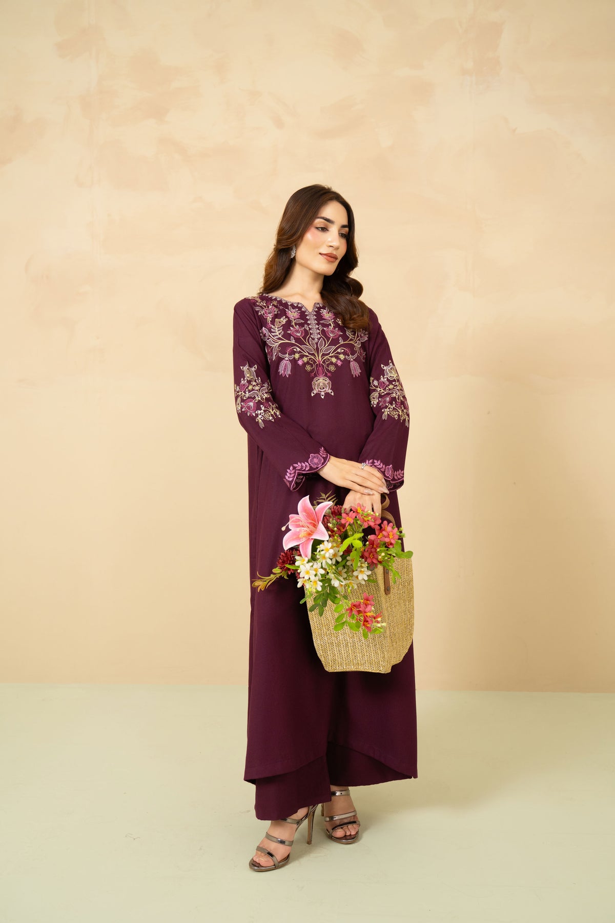 Plum embroidered marina stitched suit by Tiraz