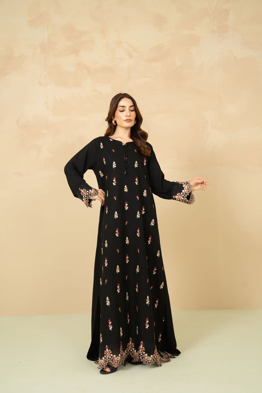 Midnight black marina kaftan stitched 2 piece suit
