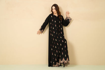 Midnight full-length embroidery on black kaftan