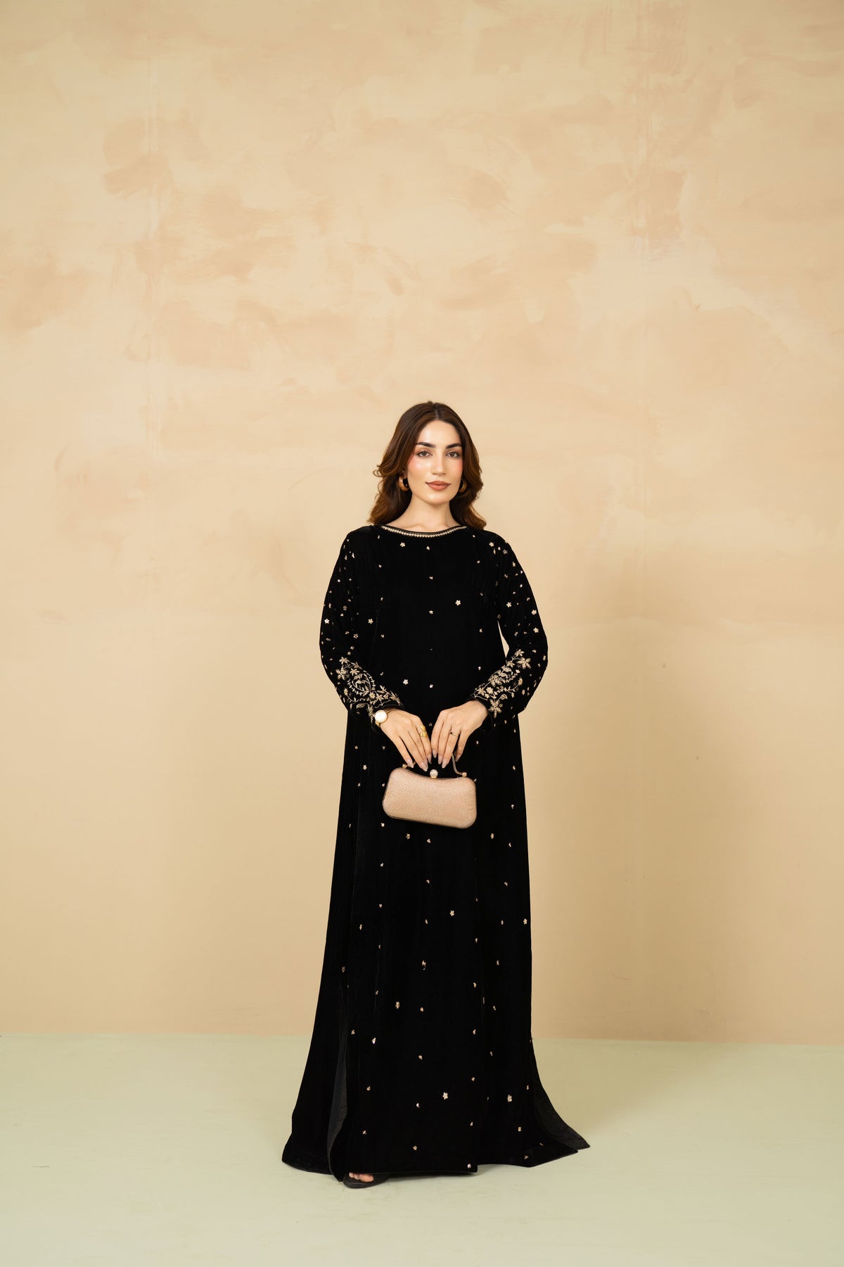 Shabnam black velvet kaftan stitched 2 piece suit