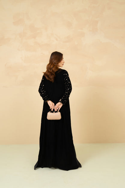 Shabnam black velvet two piece embroidered kaftan