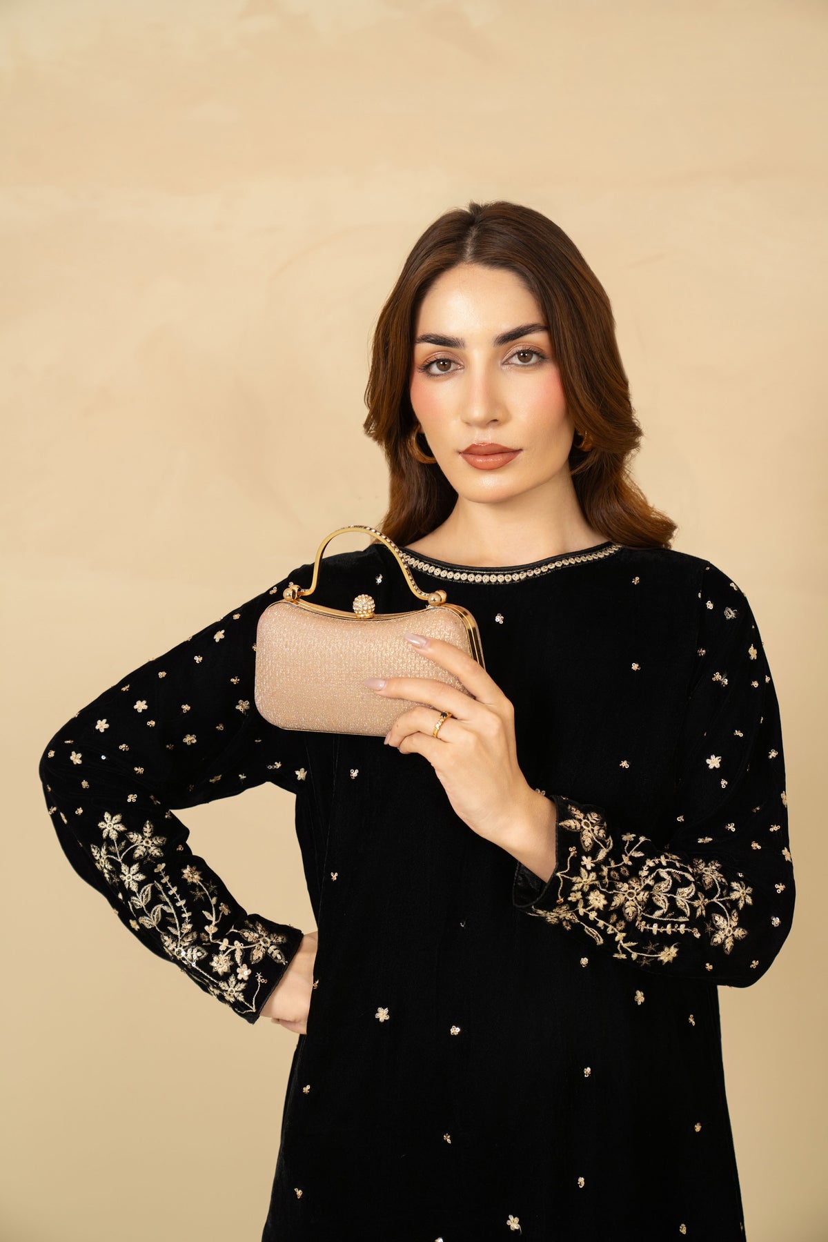 Black embroidered velvet kaftan by Tiraz