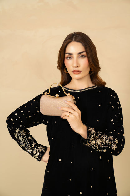 Black embroidered velvet kaftan by Tiraz