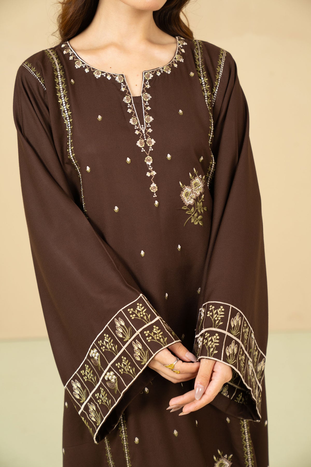 Cocoa stitched brown three piece full look
