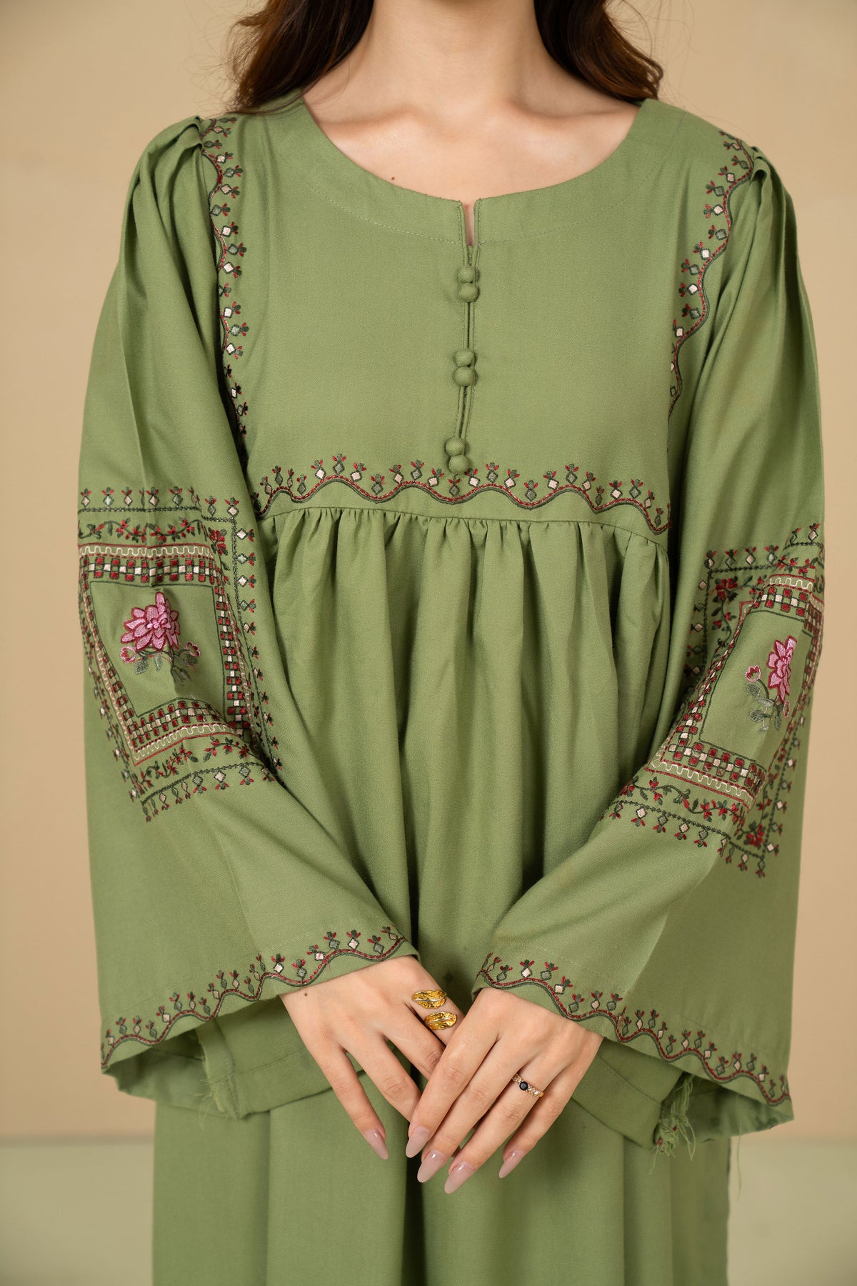 Celadon stitched sage green two piece full look