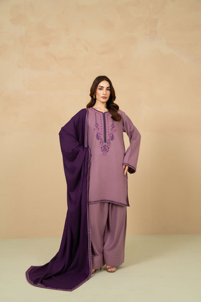 Lavender lilac marina stitched 3 piece suit with shawl