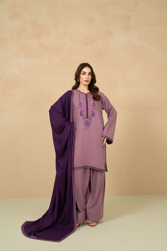 Lavender lilac marina stitched 3 piece suit with shawl