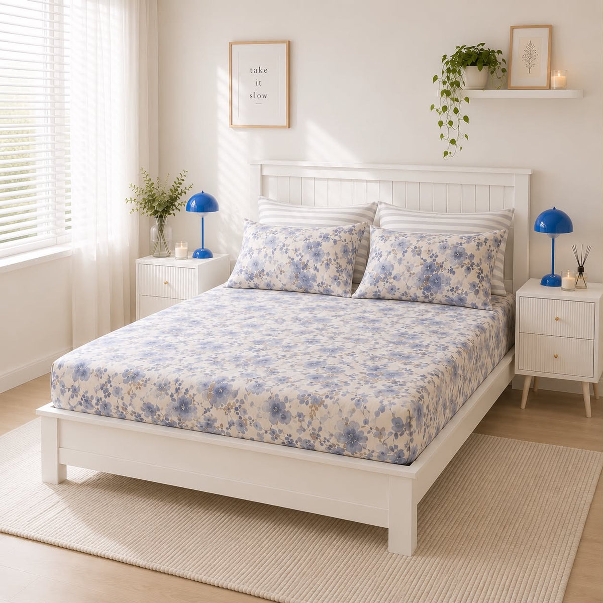 Lilac Bloom printed queen size bedsheet set