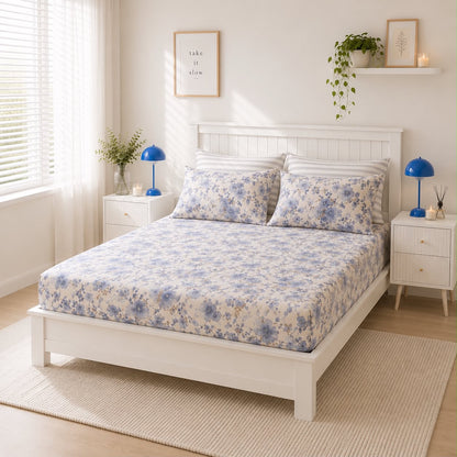 Lilac Bloom printed queen size bedsheet set