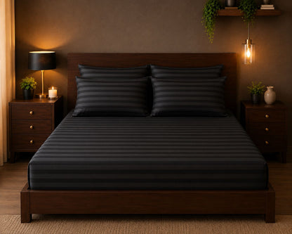 Black Royalty queen size bedsheet set in black microfiber