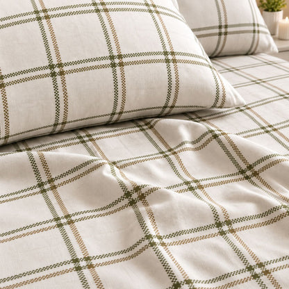 White check print bedsheet fabric detail