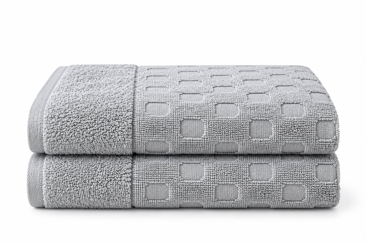 Grey box towel folded, cotton terry