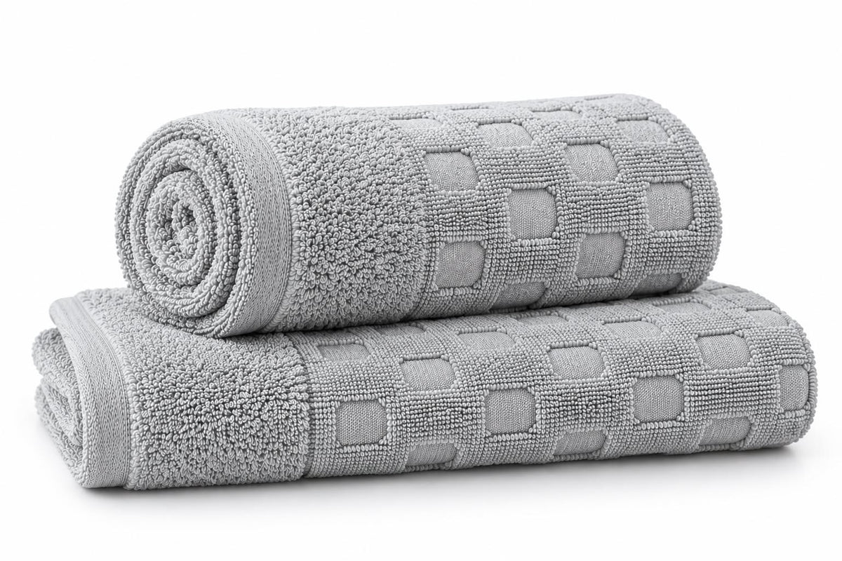 Grey box weave 100% cotton terry bath towel, 600 GSM