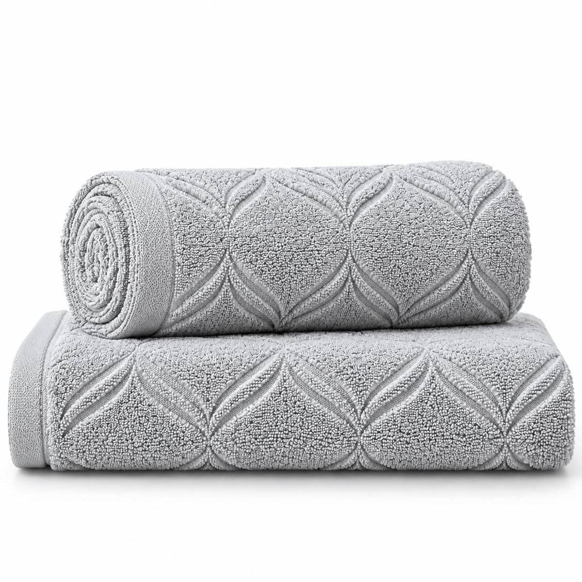 Grey patterned 100% cotton terry bath towel, 600 GSM