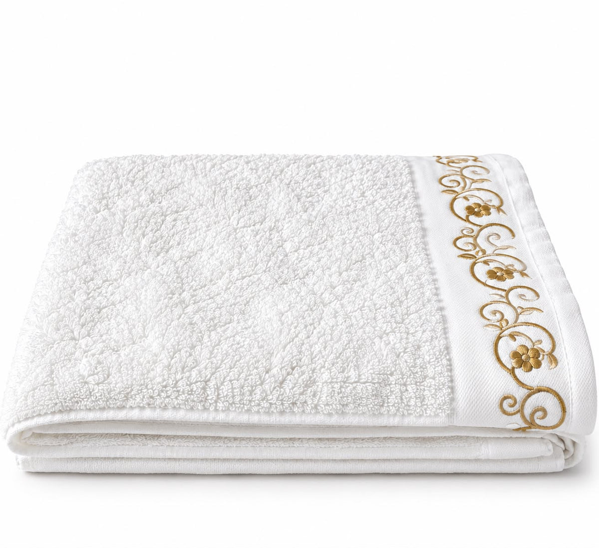 White and gold 100% cotton terry bath towel, 600 GSM