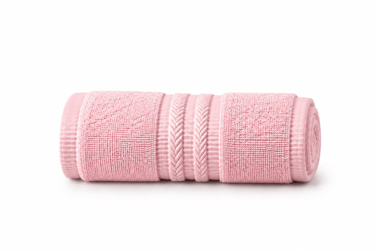 Baby pink towel folded, cotton terry