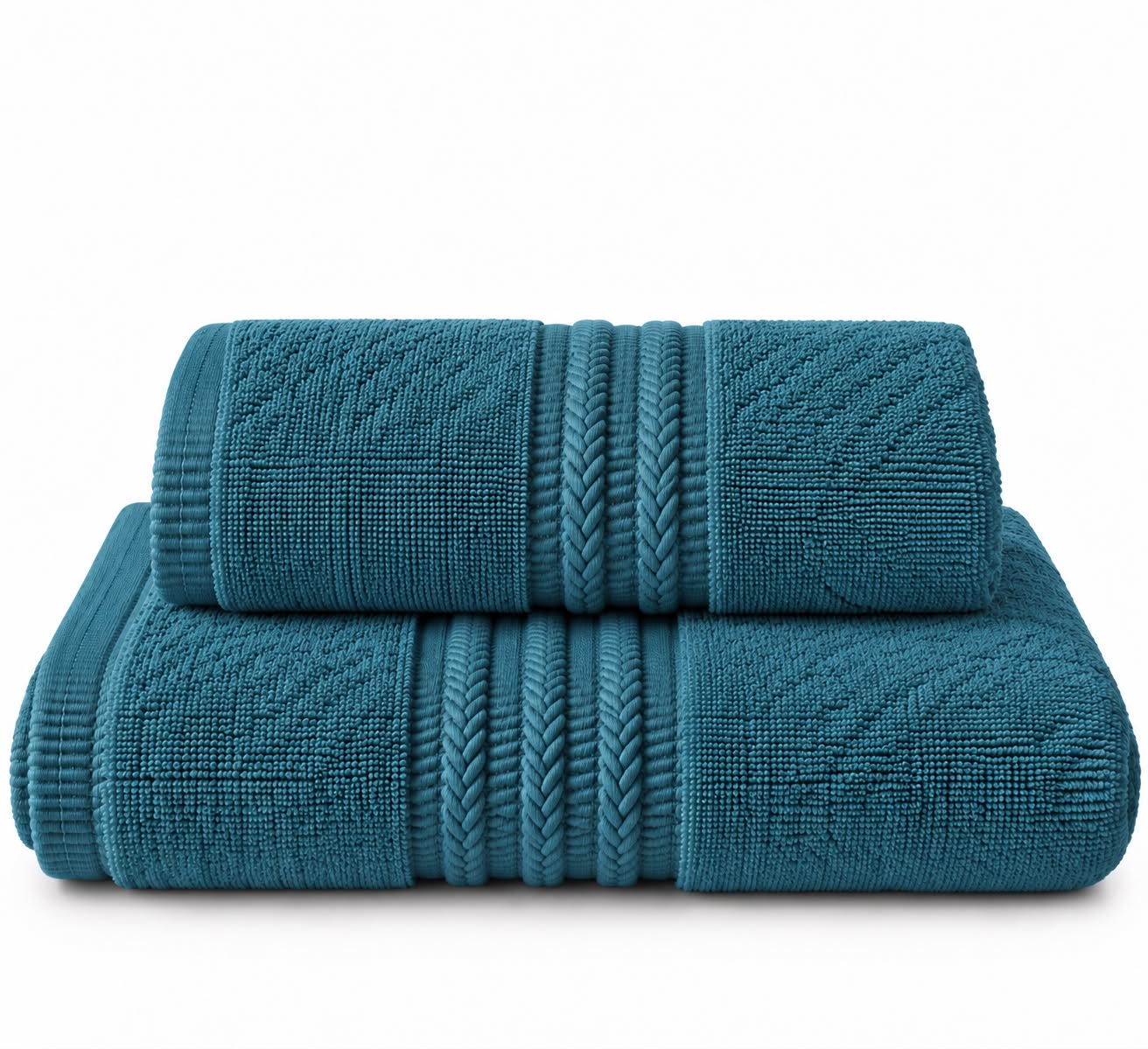 Turquoise towel folded, cotton terry