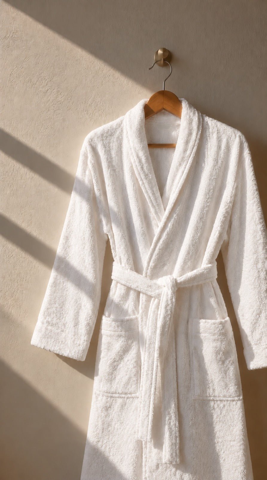 White bathrobe fabric texture detail