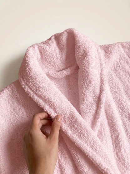 Tea pink cotton terry bathrobe with belt tie
