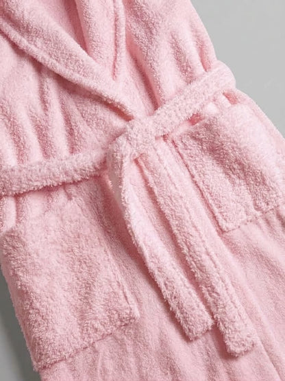 Tea pink bathrobe for adults in 100% cotton terry