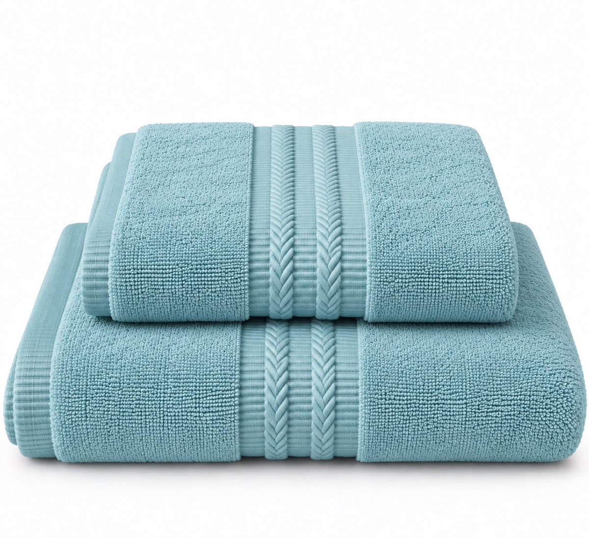 Lagoon blue towel folded, cotton terry